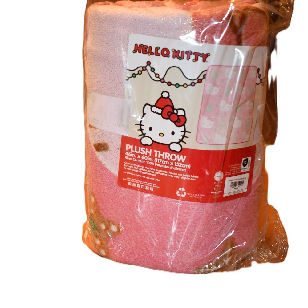 Hello Kitty Pink Glitter Holiday Christmas Cozy Soft Throw Blanket 46" X 60"